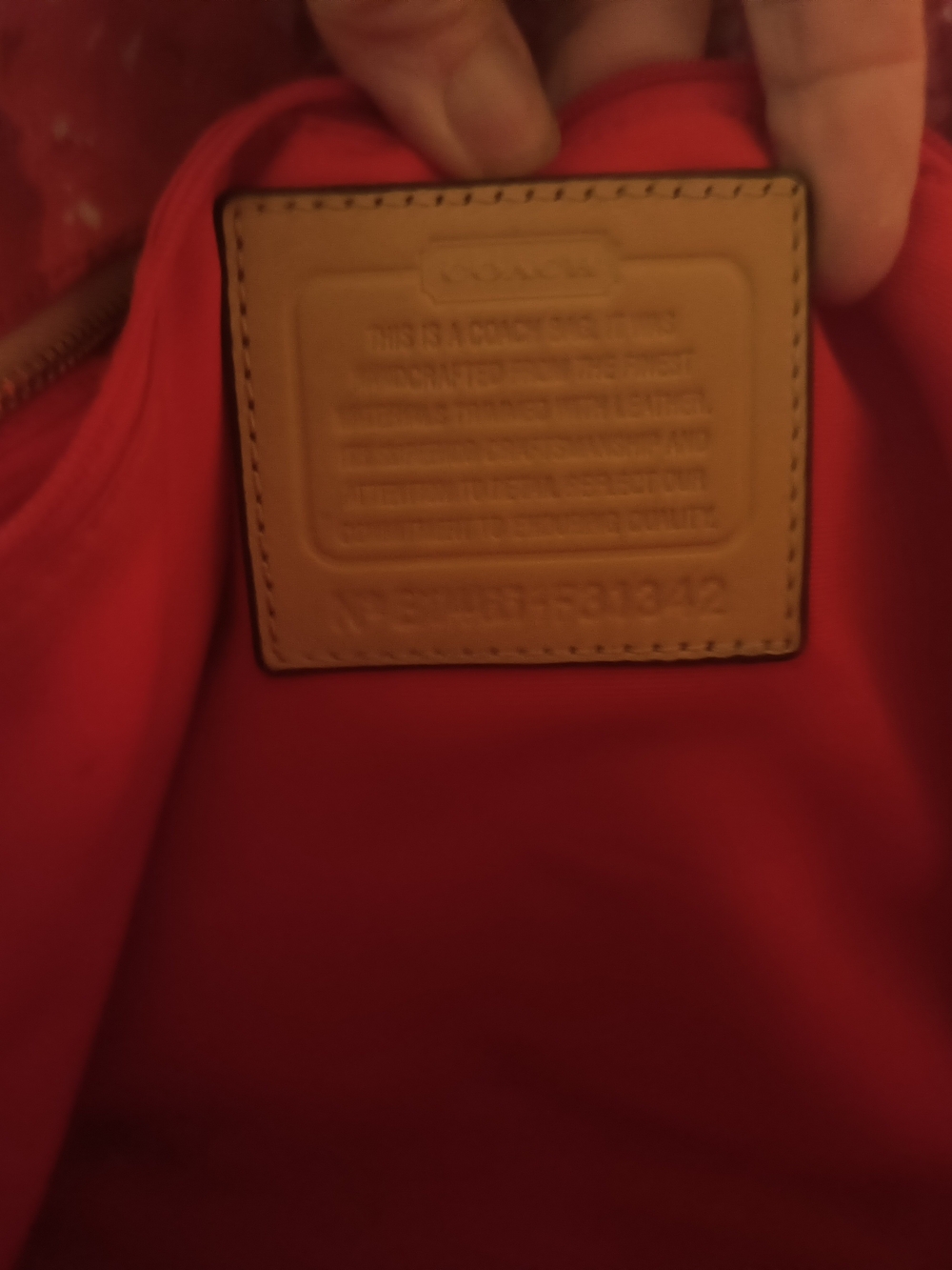 Coach Red Tote with Tan Leather Patch Label